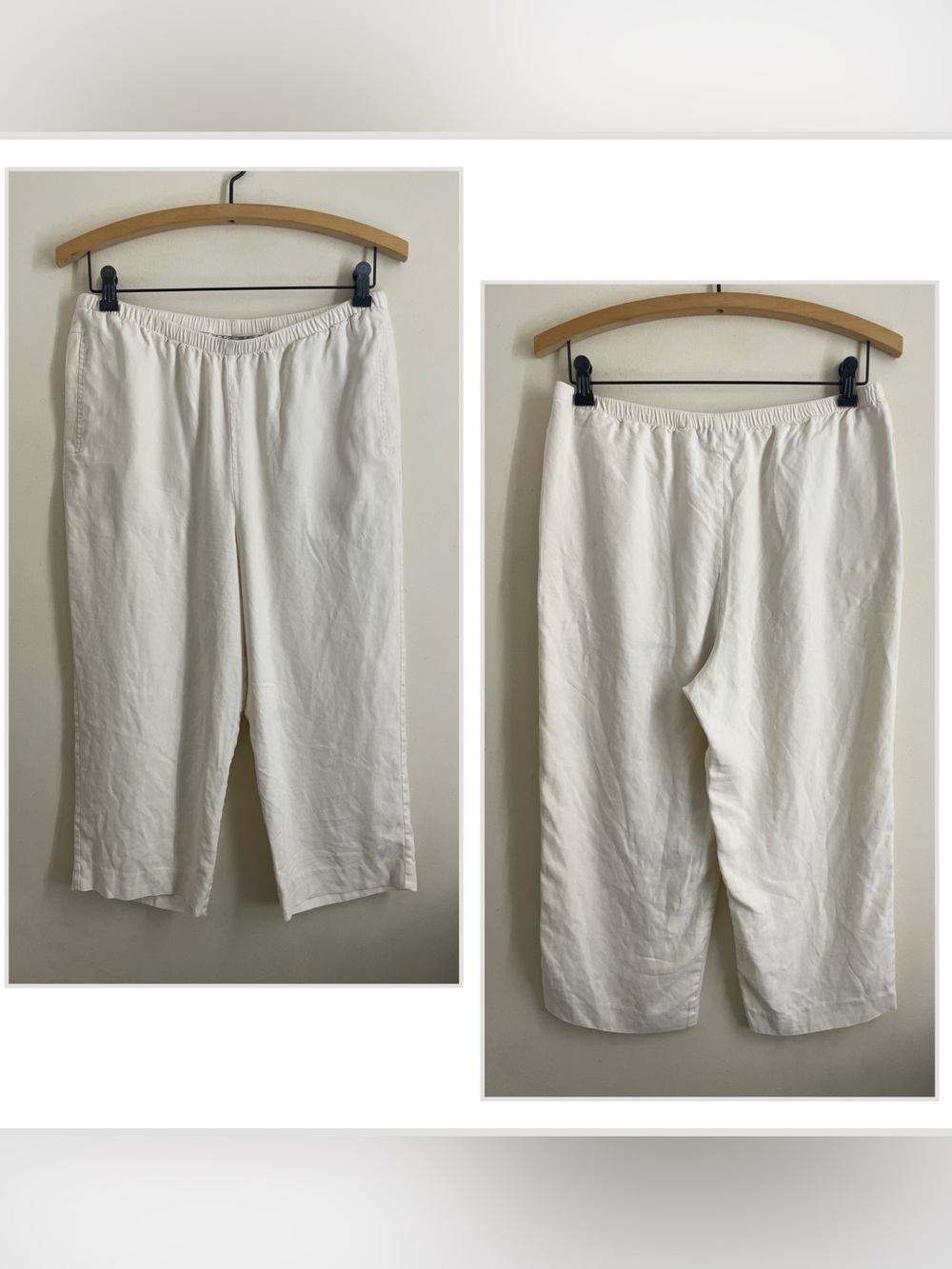Pineapple Moon White 100% Silk Pull On Crop Pants Size L Wide Leg